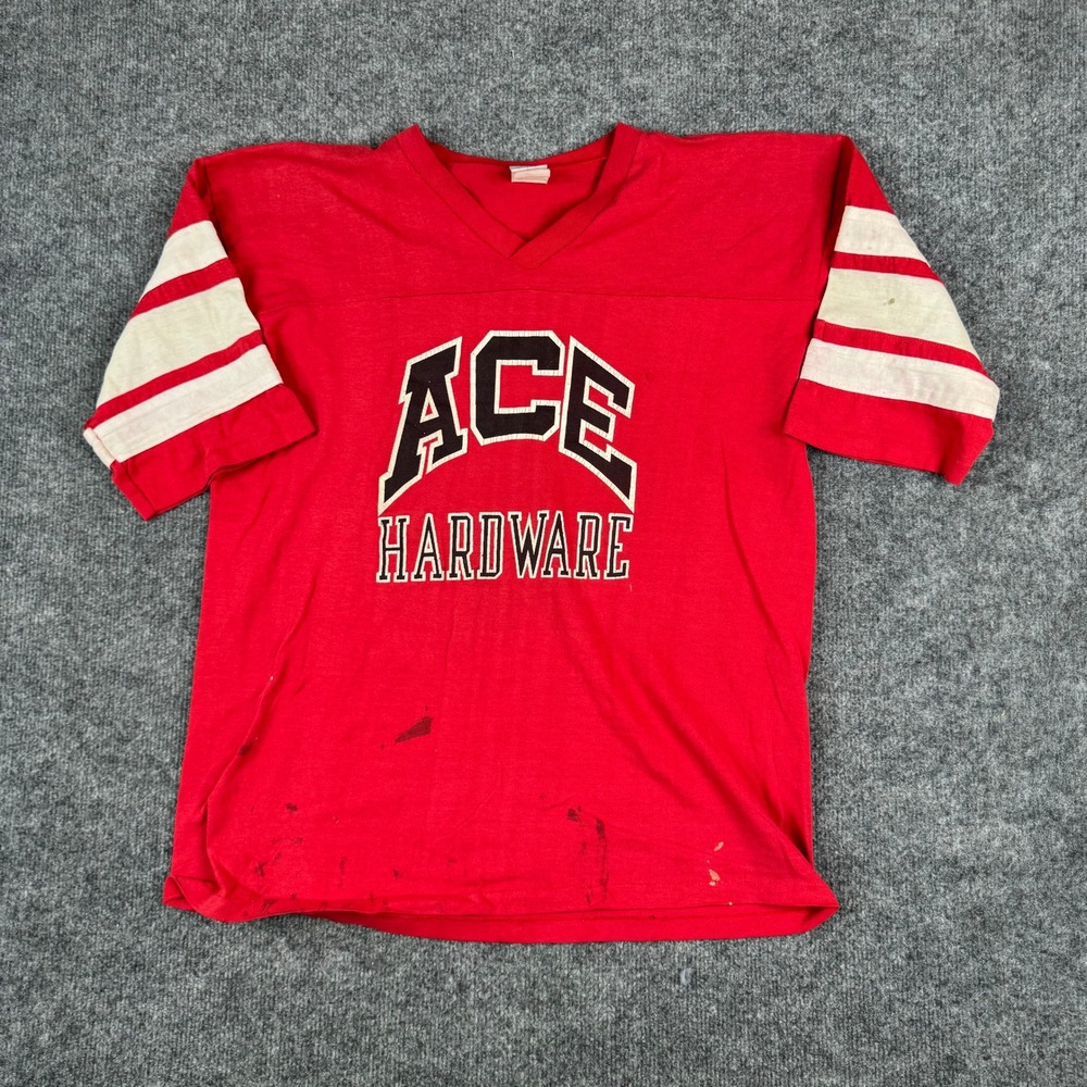 Logo 7 Jersey Mens Size M Red Ace Hardware Vintage Striped Sleeve Graphic Fair